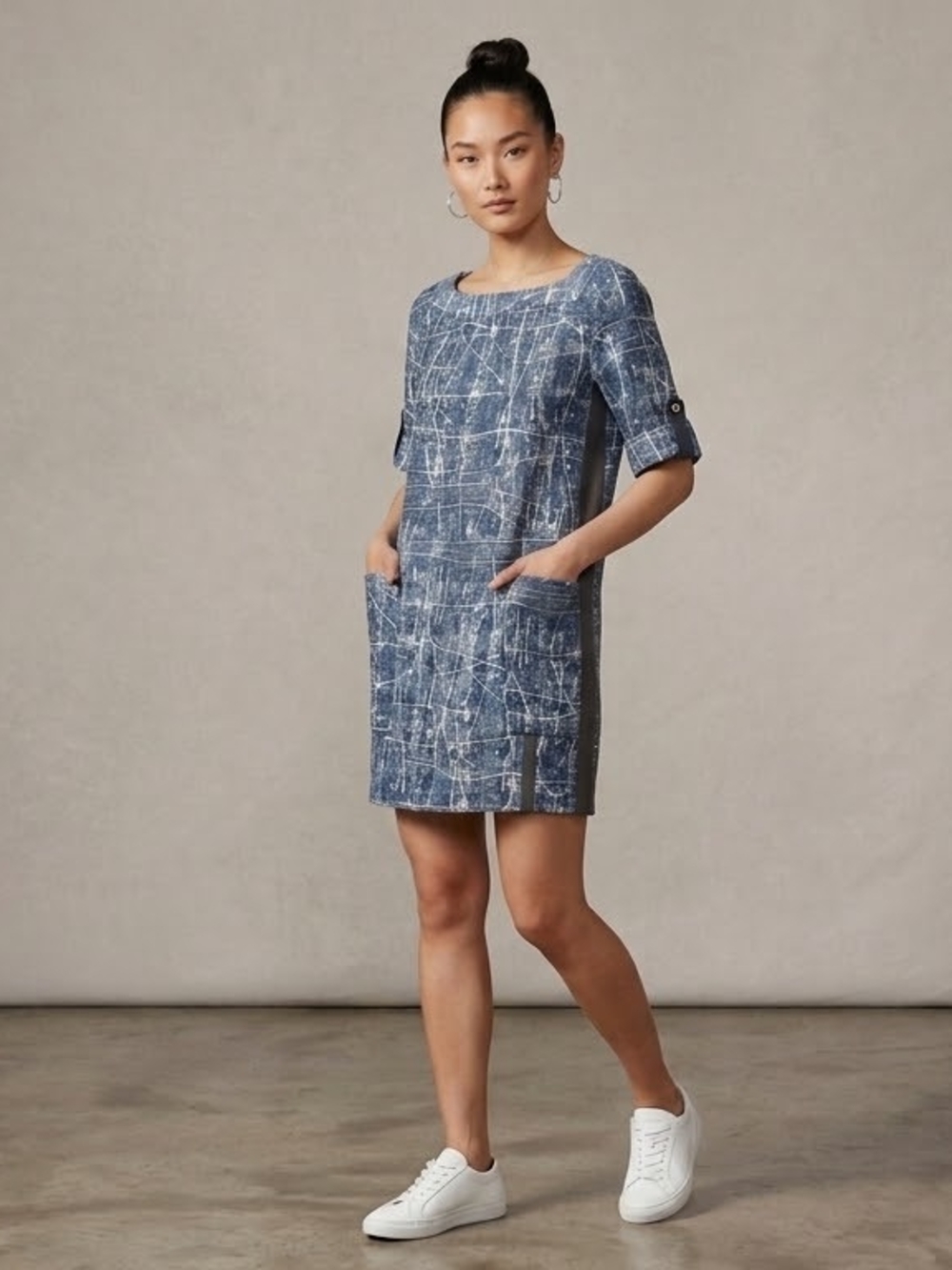 Anthropologie Blue Printed Shift Mini Dress